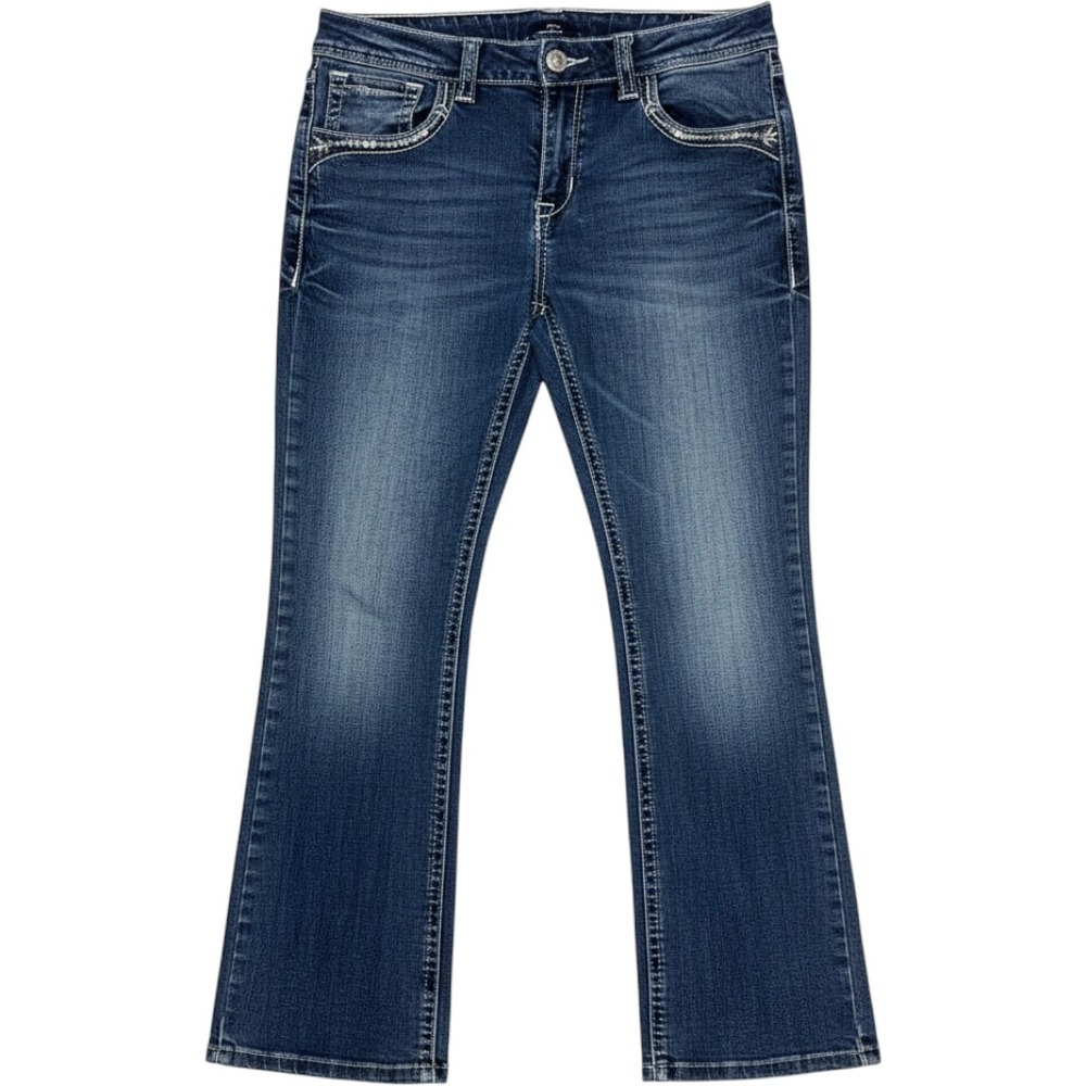 Grace in LA Bootcut Jeans Womens 9/29 Blue Denim Embellished Easy Fit Mid Rise